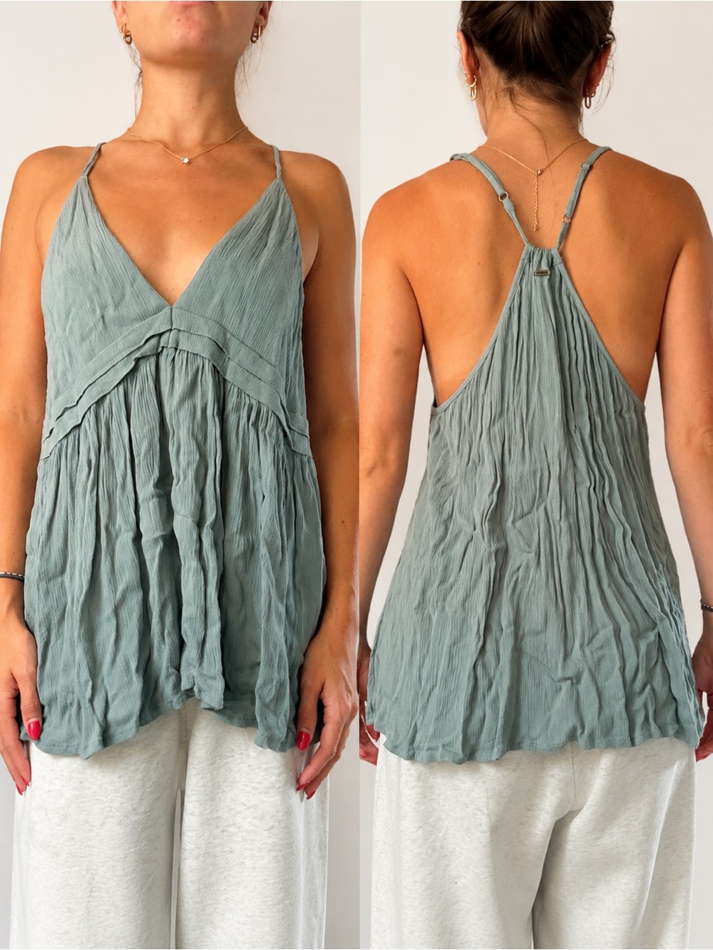 Light Sage Crinkle V-Neck Tank - O’Neill